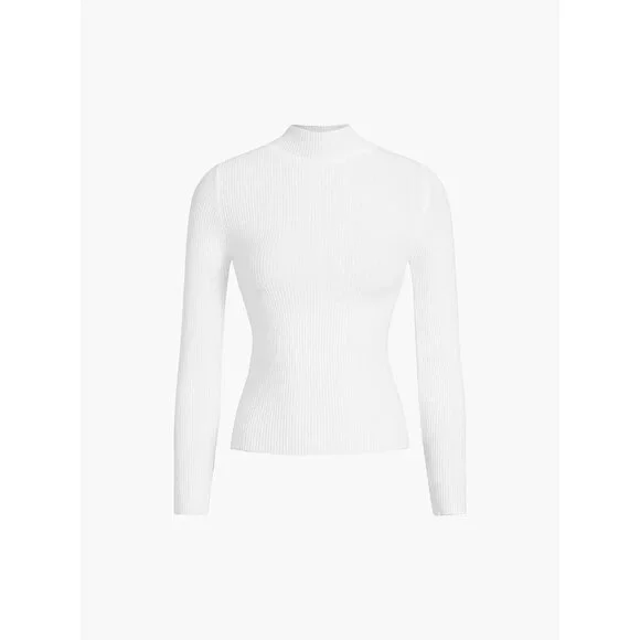 Commense NWT Mock Neck Rib Long Sleeve Knit Top in White size Small - Picture 7 of 8